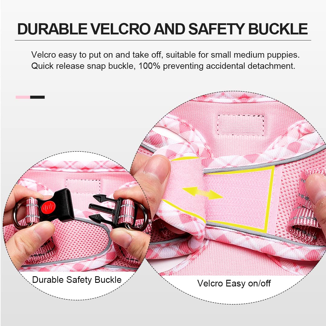Mercano Soft Mesh Dog Harness and Leash Set, Step-in Reflective Vest Harness for Small Dogs, Cats (Pink, L)