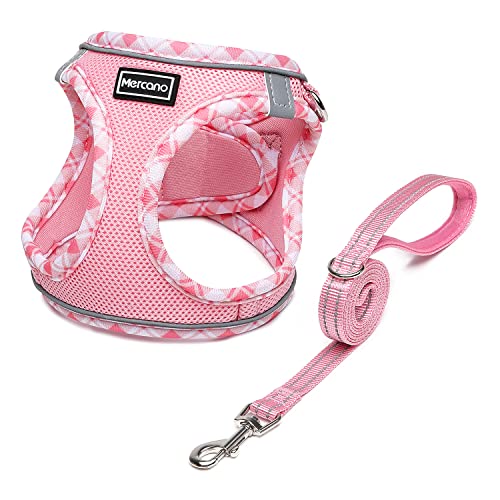 Mercano Soft Mesh Dog Harness and Leash Set, Step-in Reflective Vest Harness for Small Dogs, Cats (Pink, L)