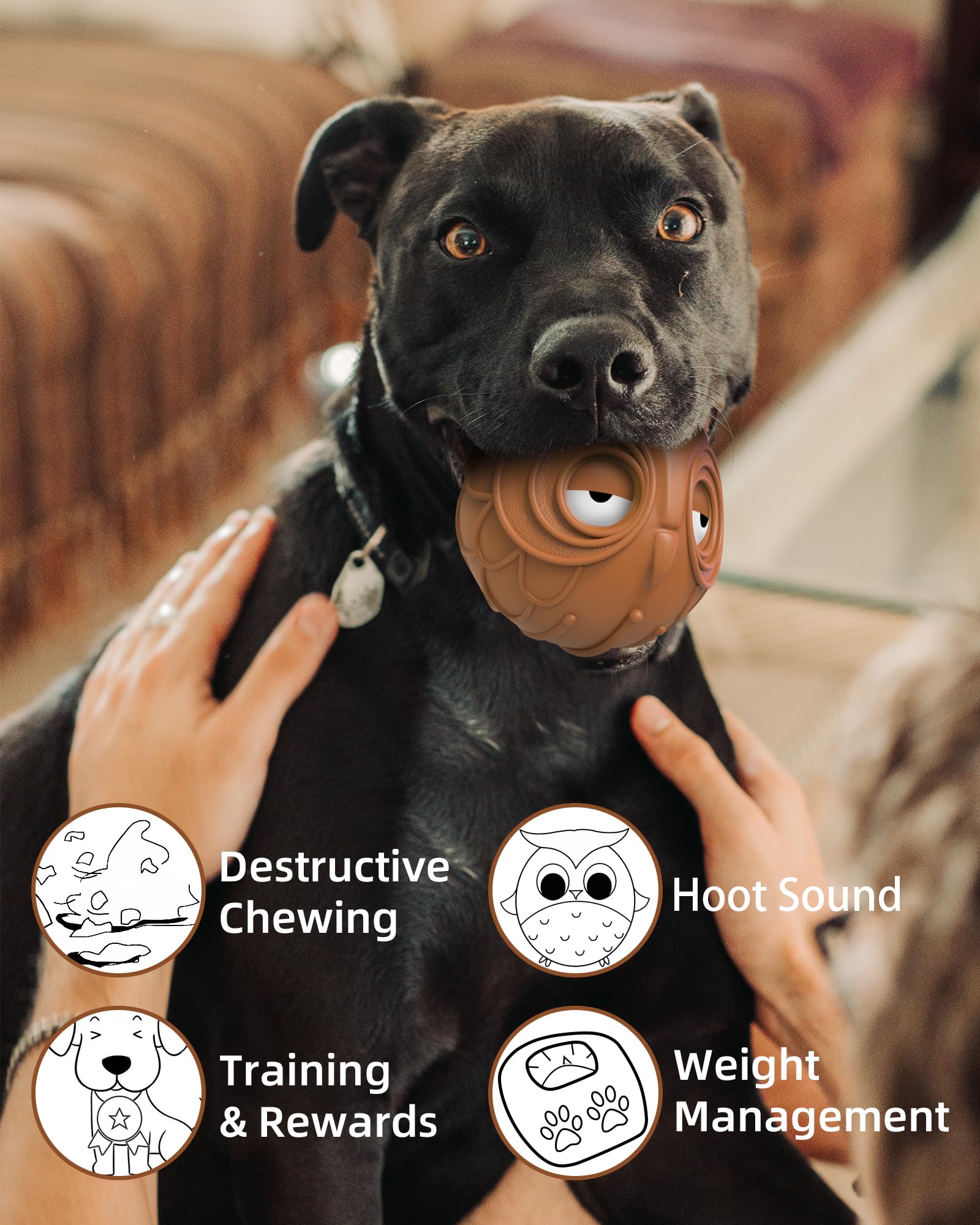 Mewlmart Giggle Ball for Dogs – Natural Rubber Owl Toy with Laughing Sound, Durable for Medium Large Dogs
