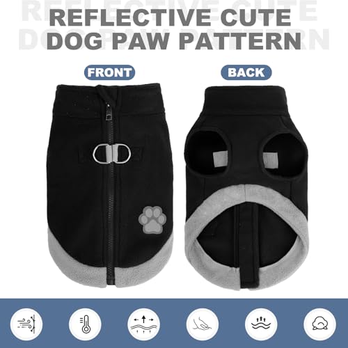 Mihachi Dog Fleece Vest with Zipper: Warm Reflective Coat for Small to Medium Dogs, Black Size Large
