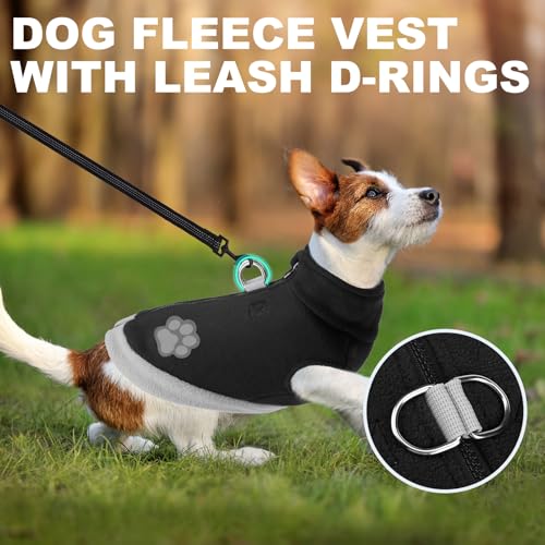 Mihachi Dog Fleece Vest with Zipper: Warm Reflective Coat for Small to Medium Dogs, Black Size Large
