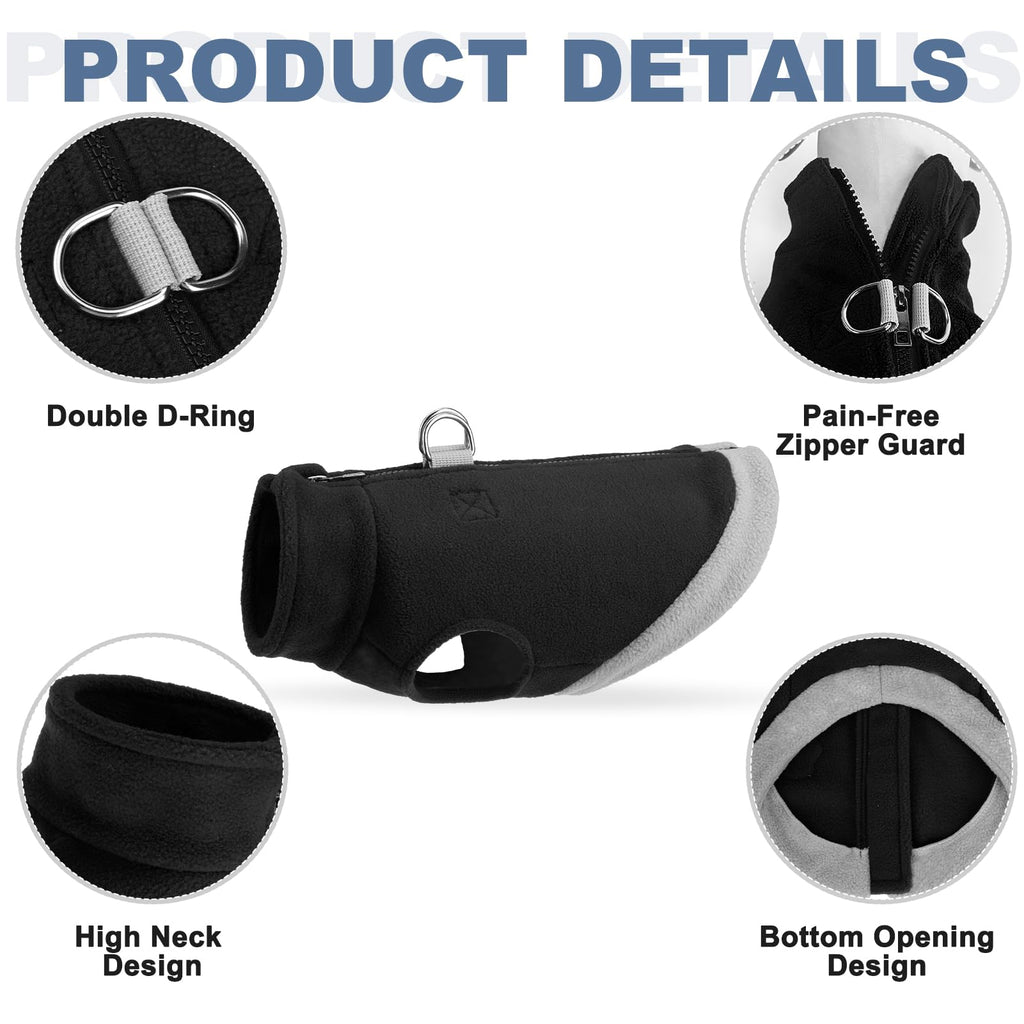 Mihachi Dog Fleece Vest with Zipper: Warm Reflective Coat for Small to Medium Dogs, Black Size Large