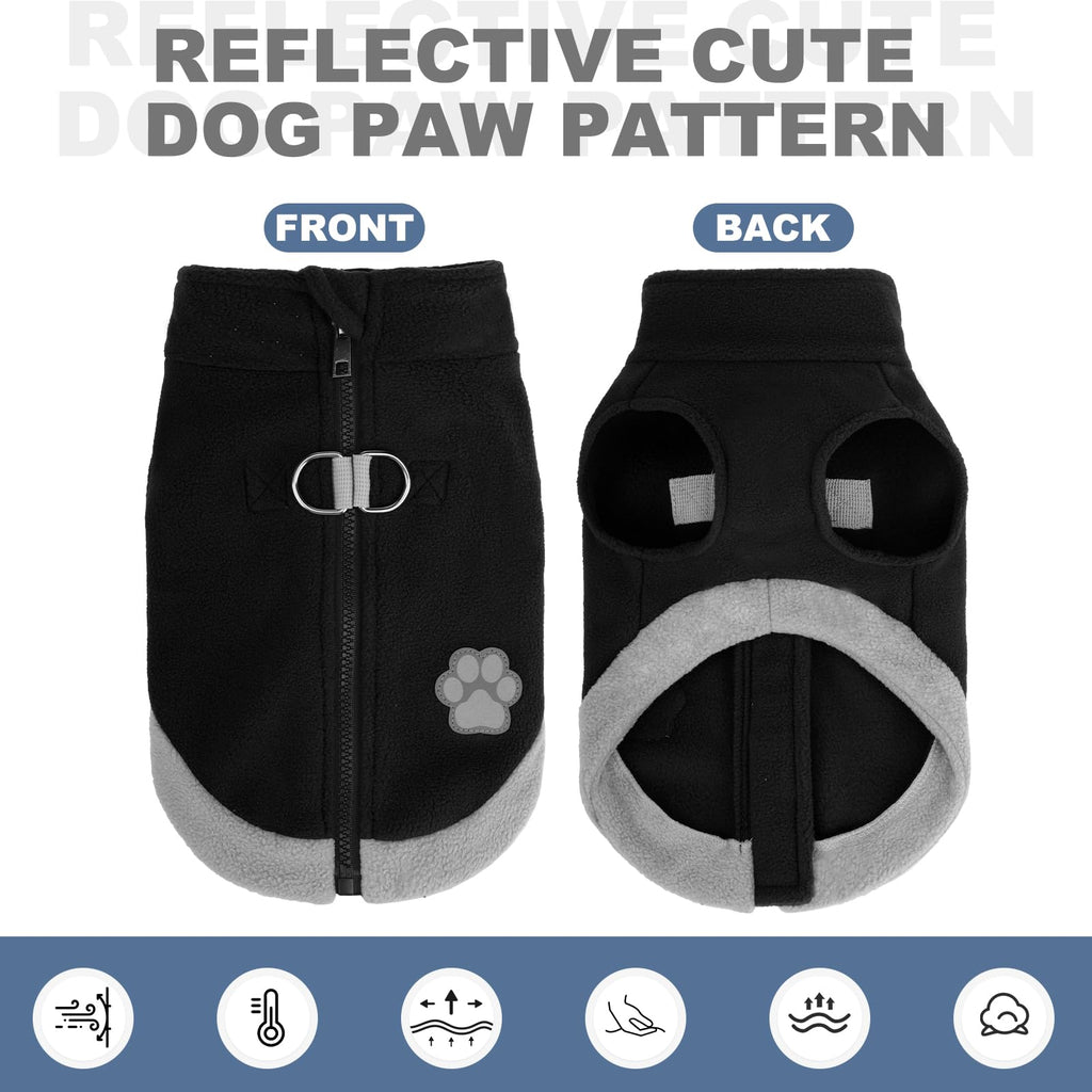 Mihachi Dog Fleece Vest with Zipper: Warm Reflective Coat for Small to Medium Dogs, Black Size Large