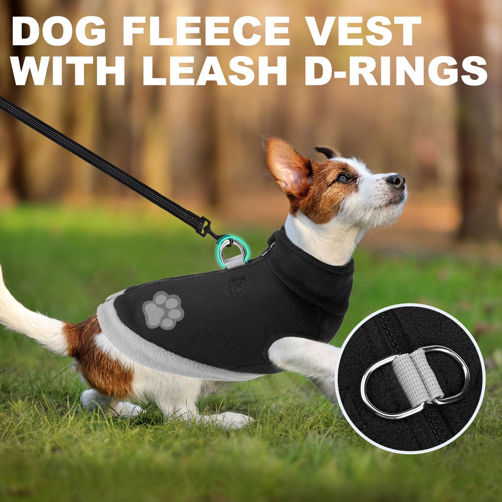 Mihachi Dog Fleece Vest with Zipper: Warm Reflective Coat for Small to Medium Dogs, Black Size Large