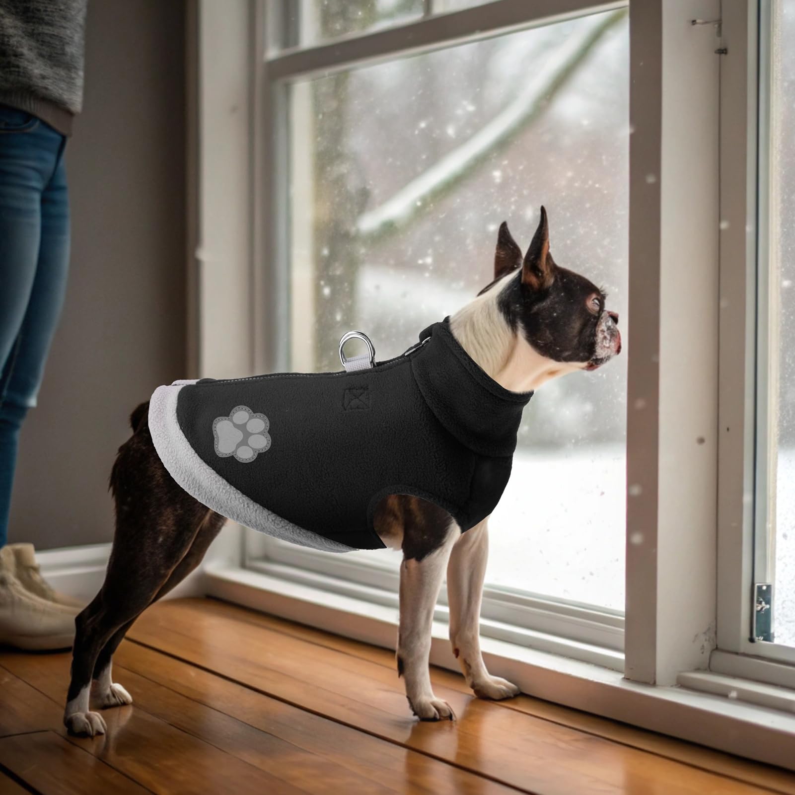 Mihachi Dog Fleece Vest with Zipper: Warm Reflective Coat for Small to Medium Dogs, Black Size Large