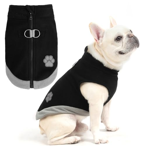 Mihachi Dog Fleece Vest with Zipper: Warm Reflective Coat for Small to Medium Dogs, Black Size Large