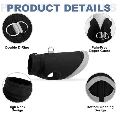 Mihachi Dog Fleece Vest with Zipper: Warm Reflective Coat for Small to Medium Dogs, Black Size Large