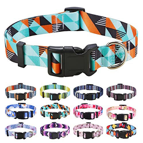 Mihqy Bohemian Floral Geometric Dog Collar - Soft Polyester, Adjustable for Small to Large Dogs, Size M (Geometry)