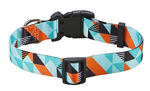 Mihqy Bohemian Floral Geometric Dog Collar - Soft Polyester, Adjustable for Small to Large Dogs, Size M (Geometry)