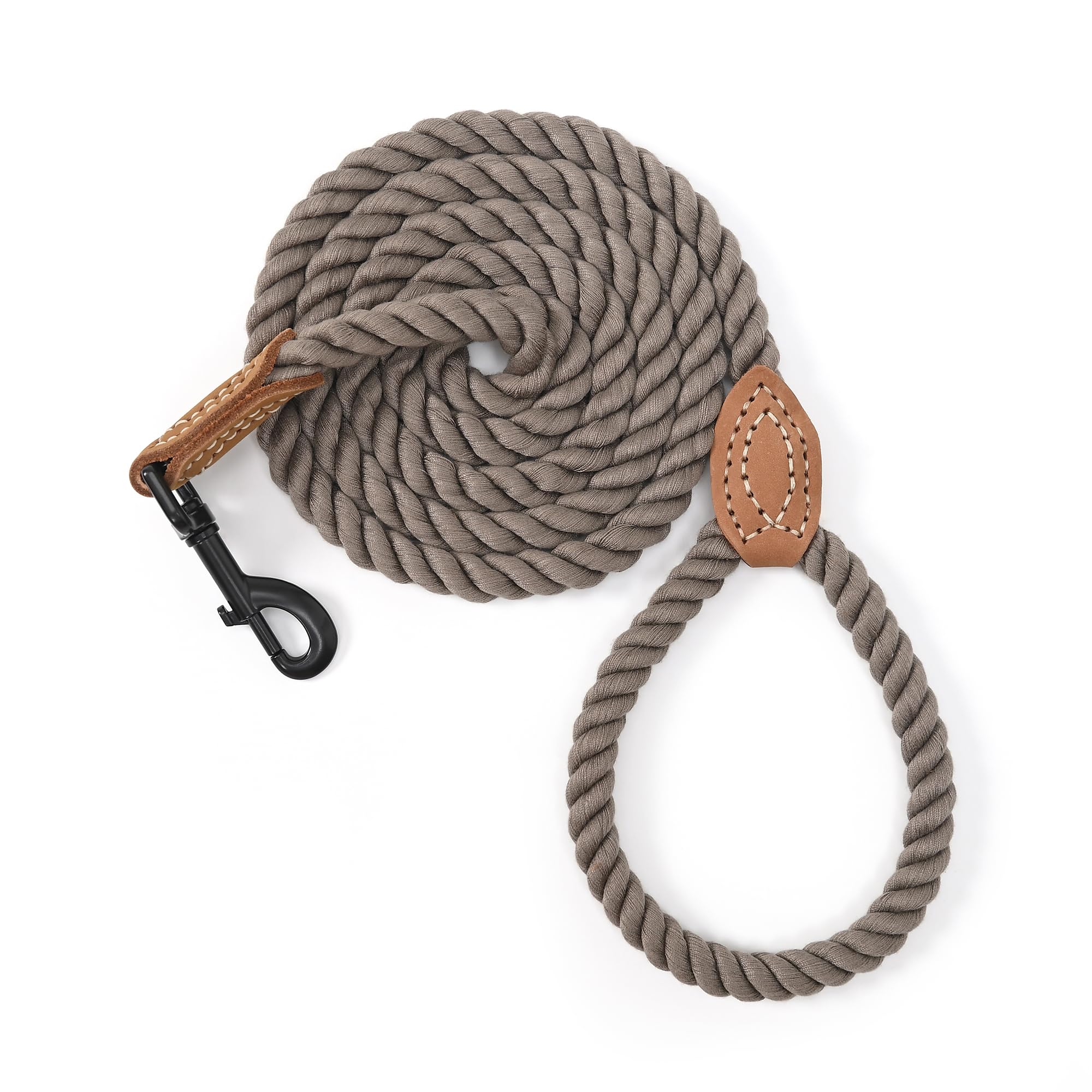 Mile High Life 6FT Braided Cotton Dog Leash with Leather Tip - Heavy Duty Clasp for Medium Large Dogs (Camel)