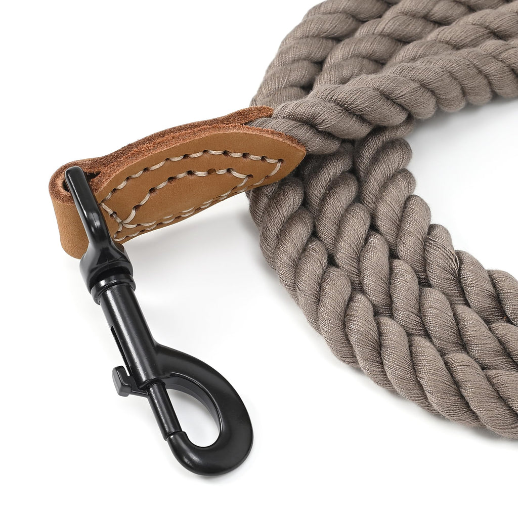 Mile High Life 6FT Braided Cotton Dog Leash with Leather Tip - Heavy Duty Clasp for Medium Large Dogs (Camel)