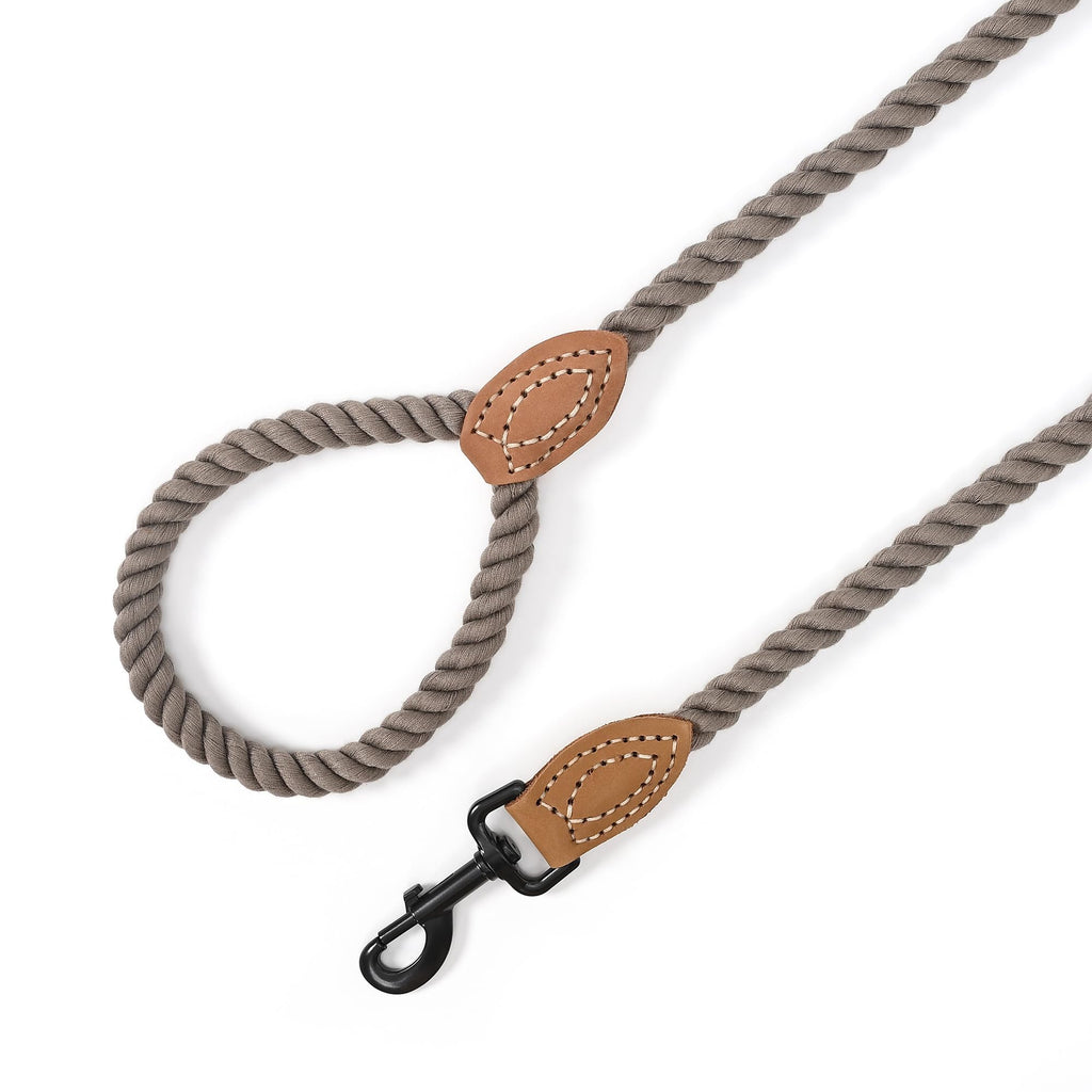 Mile High Life 6FT Braided Cotton Dog Leash with Leather Tip - Heavy Duty Clasp for Medium Large Dogs (Camel)