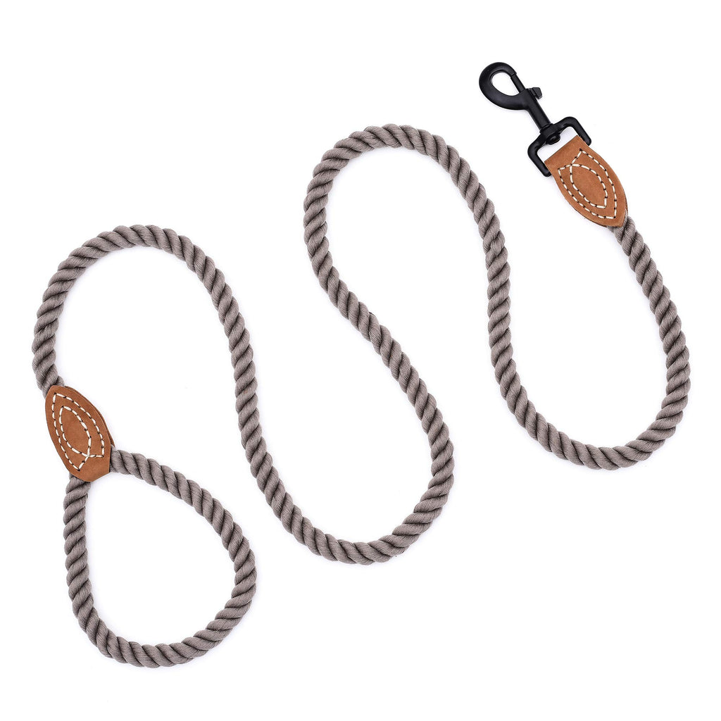 Mile High Life 6FT Braided Cotton Dog Leash with Leather Tip - Heavy Duty Clasp for Medium Large Dogs (Camel)