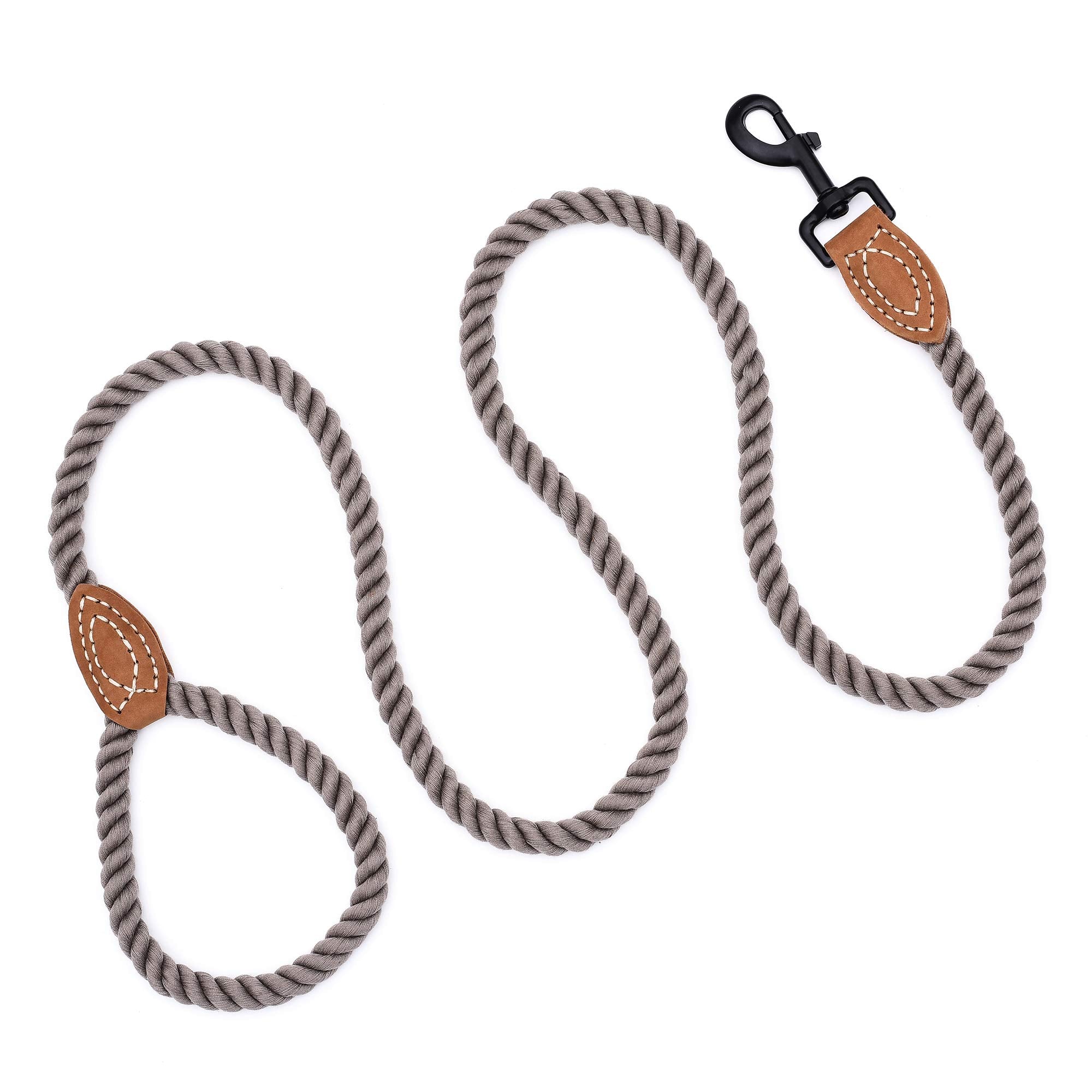 Mile High Life 6FT Braided Cotton Dog Leash with Leather Tip - Heavy Duty Clasp for Medium Large Dogs (Camel)