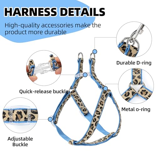Mile High Life Blue Leopard Dog Harness, Collar, and Leash Set - No Pull Halter for Small Breeds, Size Medium
