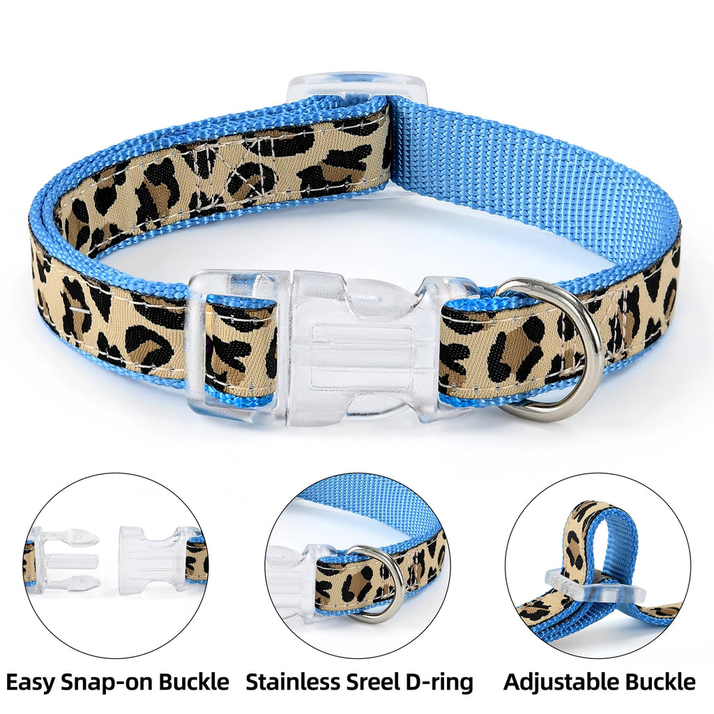 Mile High Life Blue Leopard Dog Harness, Collar, and Leash Set - No Pull Halter for Small Breeds, Size Medium