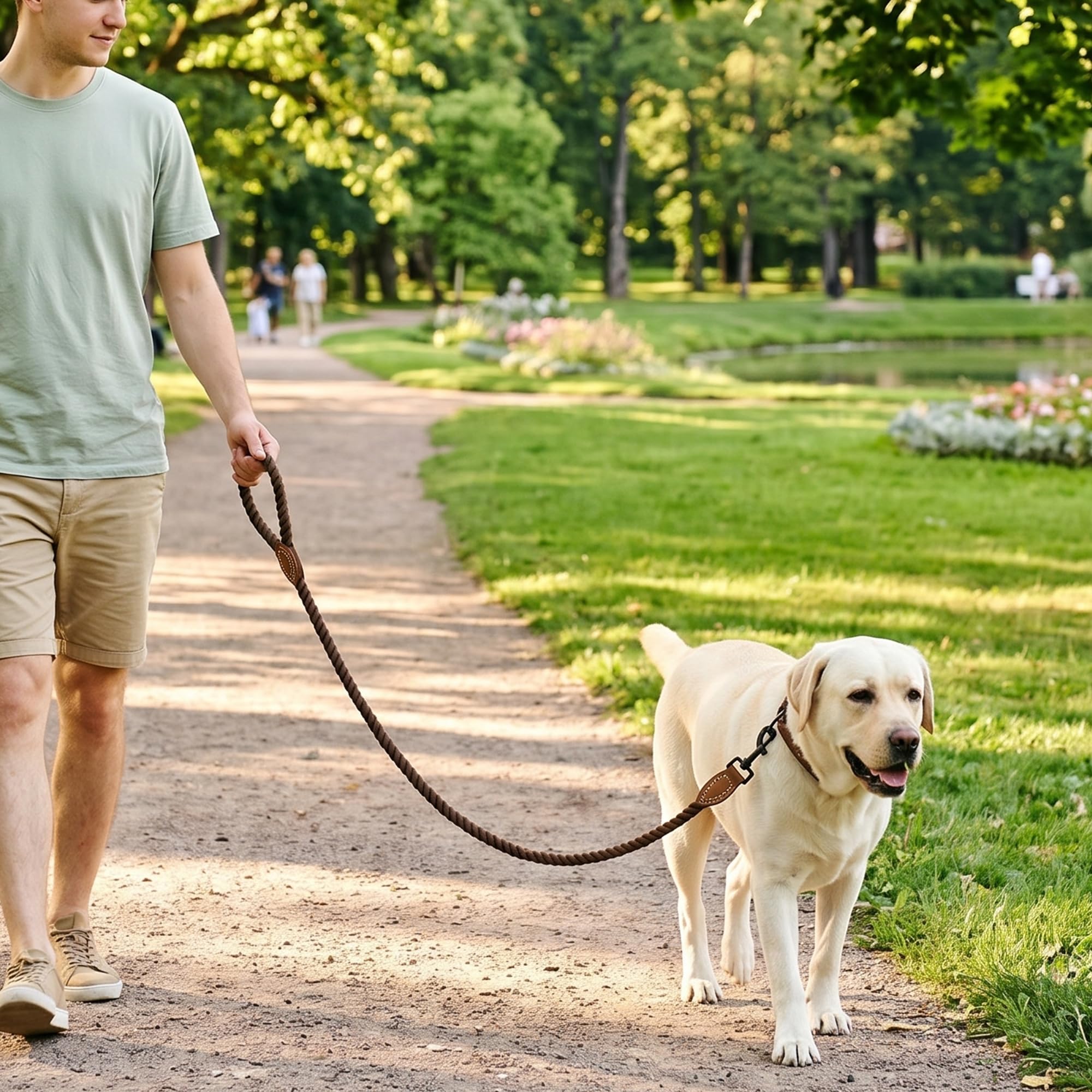 Mile High Life Braided Cotton Dog Leash - Dark Brown, 6FT, Leather Tip, Heavy-Duty Clasp