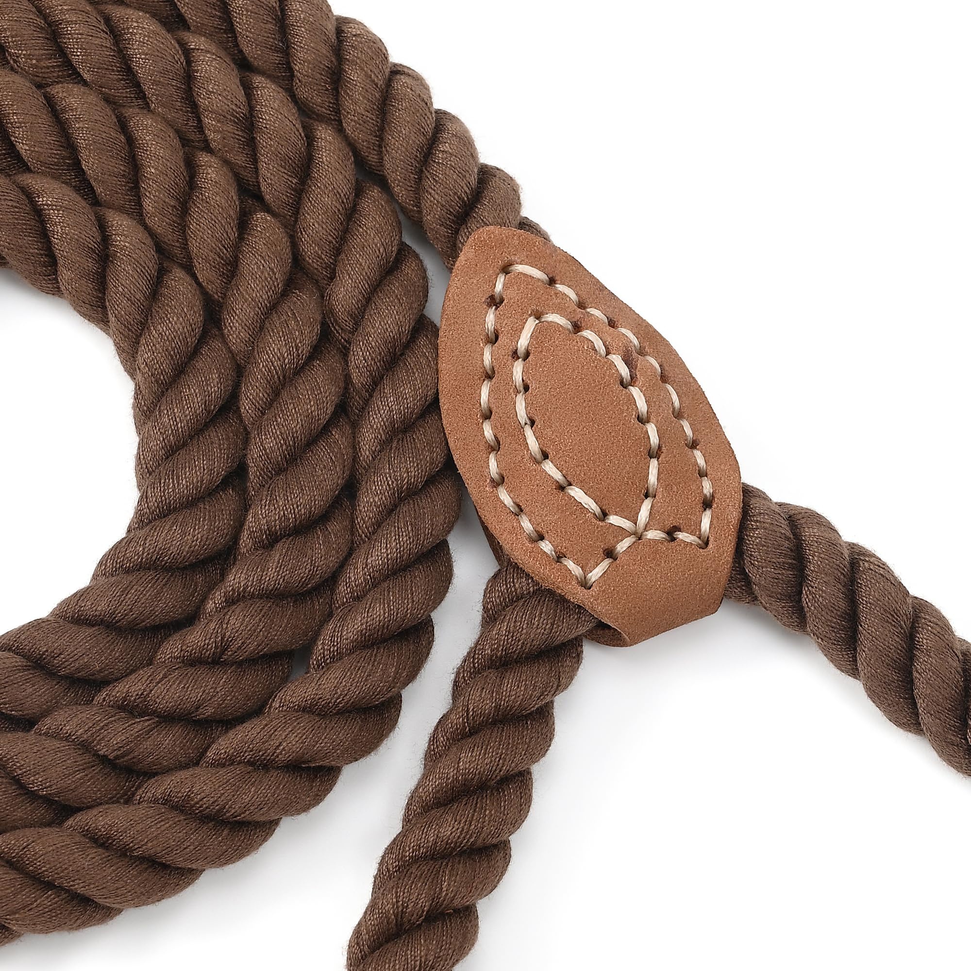 Mile High Life Braided Cotton Dog Leash - Dark Brown, 6FT, Leather Tip, Heavy-Duty Clasp