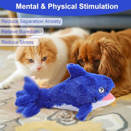 Mity rain 2-in-1 Interactive Shark Dog Toy – Squeaky Plush & Rechargeable Wiggly Fish for Small to Large Dogs