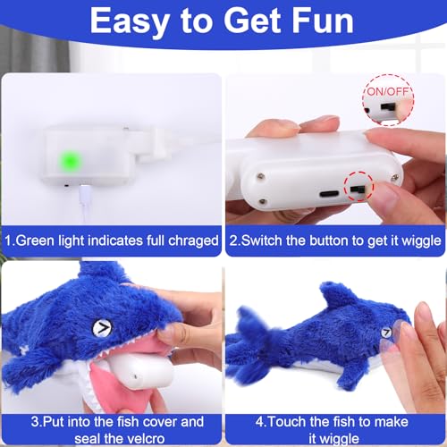 Mity rain 2-in-1 Interactive Shark Dog Toy – Squeaky Plush & Rechargeable Wiggly Fish for Small to Large Dogs