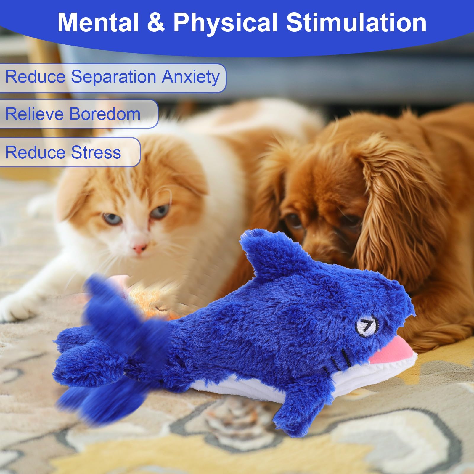 Mity rain 2-in-1 Interactive Shark Dog Toy – Squeaky Plush & Rechargeable Wiggly Fish for Small to Large Dogs