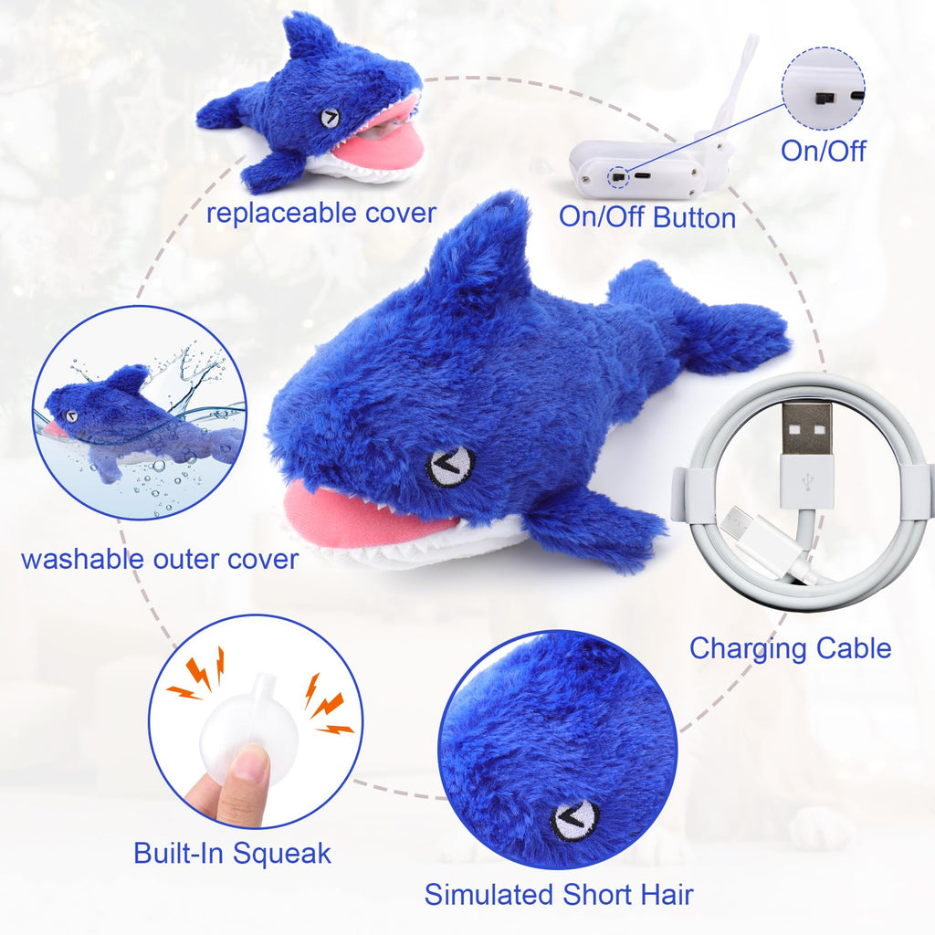 Mity rain 2-in-1 Interactive Shark Dog Toy – Squeaky Plush & Rechargeable Wiggly Fish for Small to Large Dogs