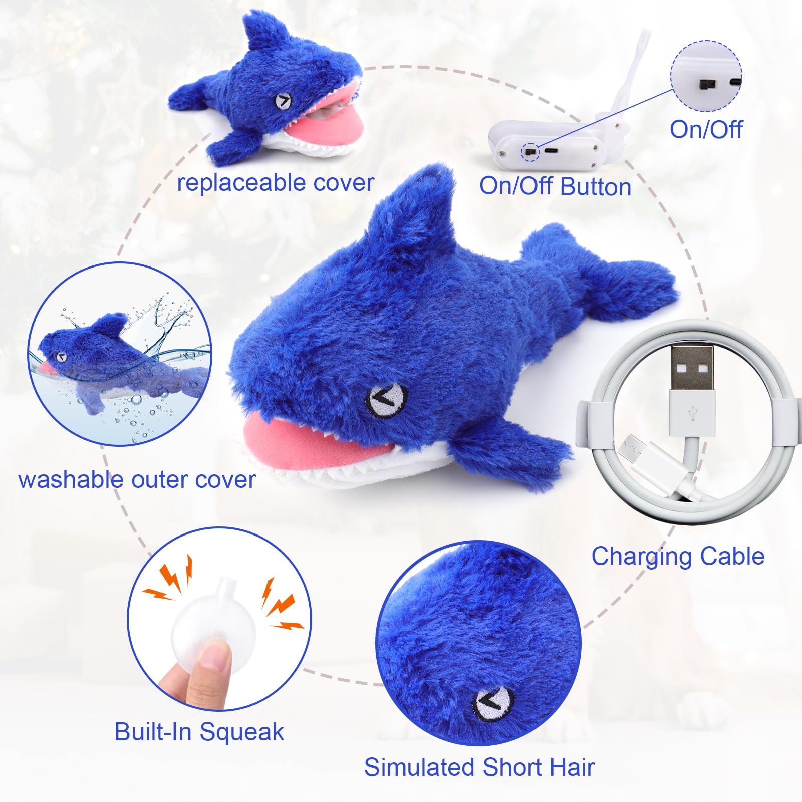 Mity rain 2-in-1 Interactive Shark Dog Toy – Squeaky Plush & Rechargeable Wiggly Fish for Small to Large Dogs