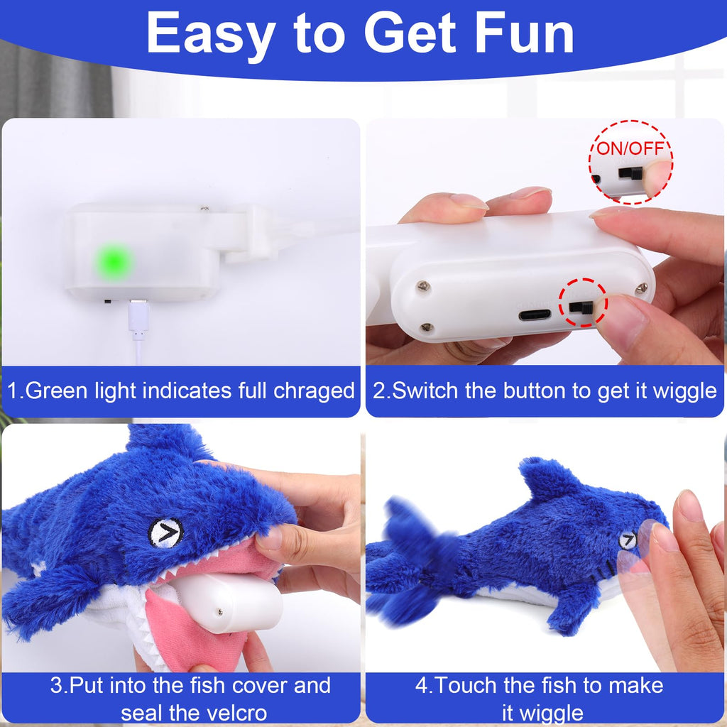 Mity rain 2-in-1 Interactive Shark Dog Toy – Squeaky Plush & Rechargeable Wiggly Fish for Small to Large Dogs