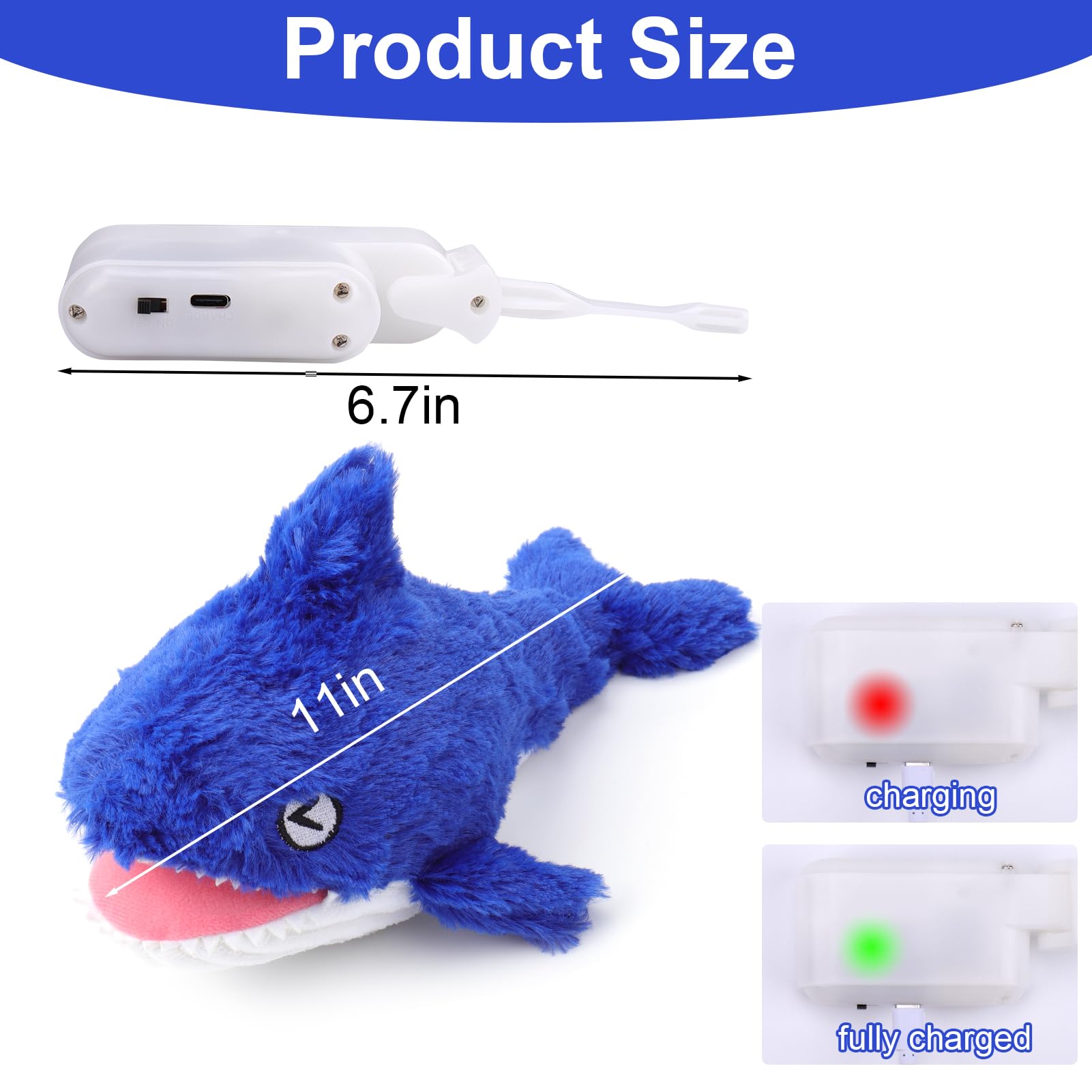 Mity rain 2-in-1 Interactive Shark Dog Toy – Squeaky Plush & Rechargeable Wiggly Fish for Small to Large Dogs