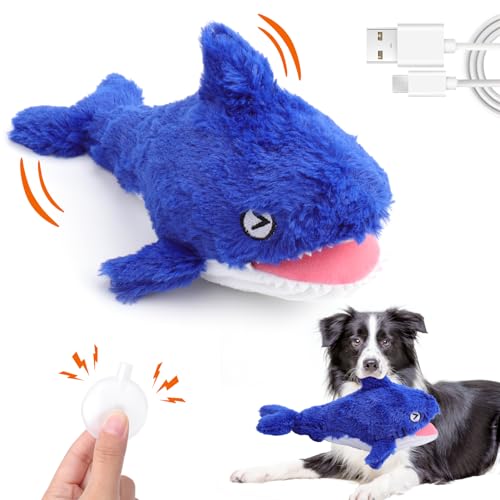 Mity rain 2-in-1 Interactive Shark Dog Toy – Squeaky Plush & Rechargeable Wiggly Fish for Small to Large Dogs