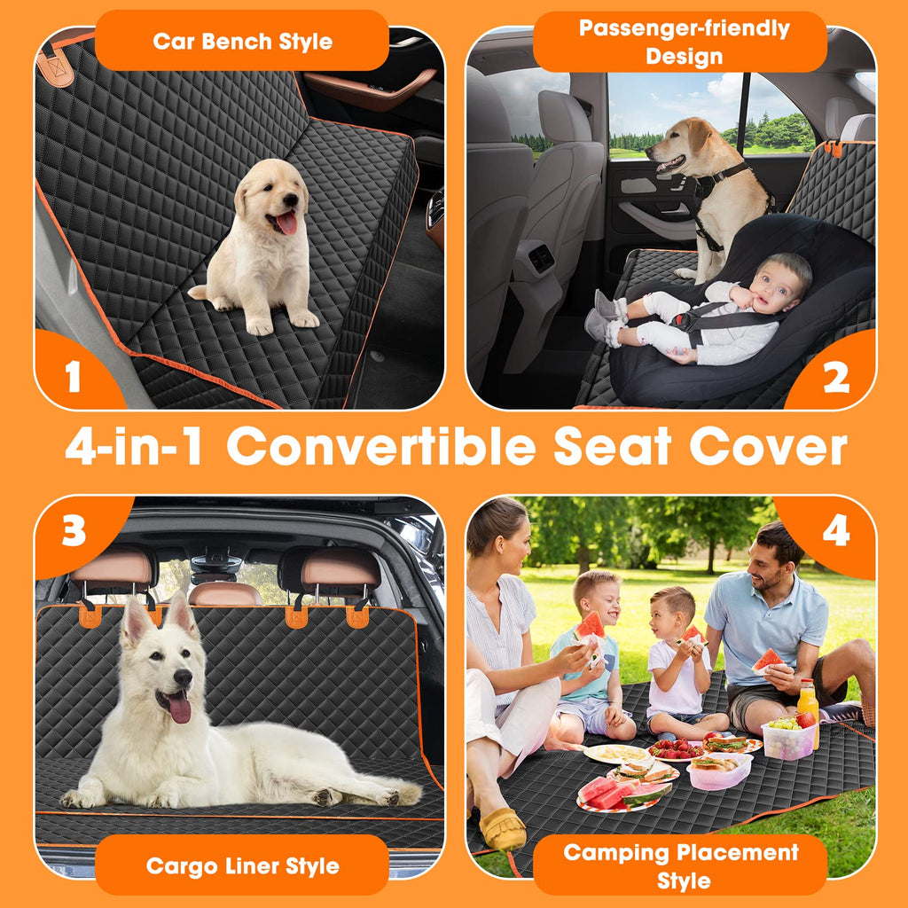 MIXJOY Dog Seat Cover for Back Seat - Waterproof, Nonslip, 4-in-1 Convertible for Cars, Trucks, SUVs