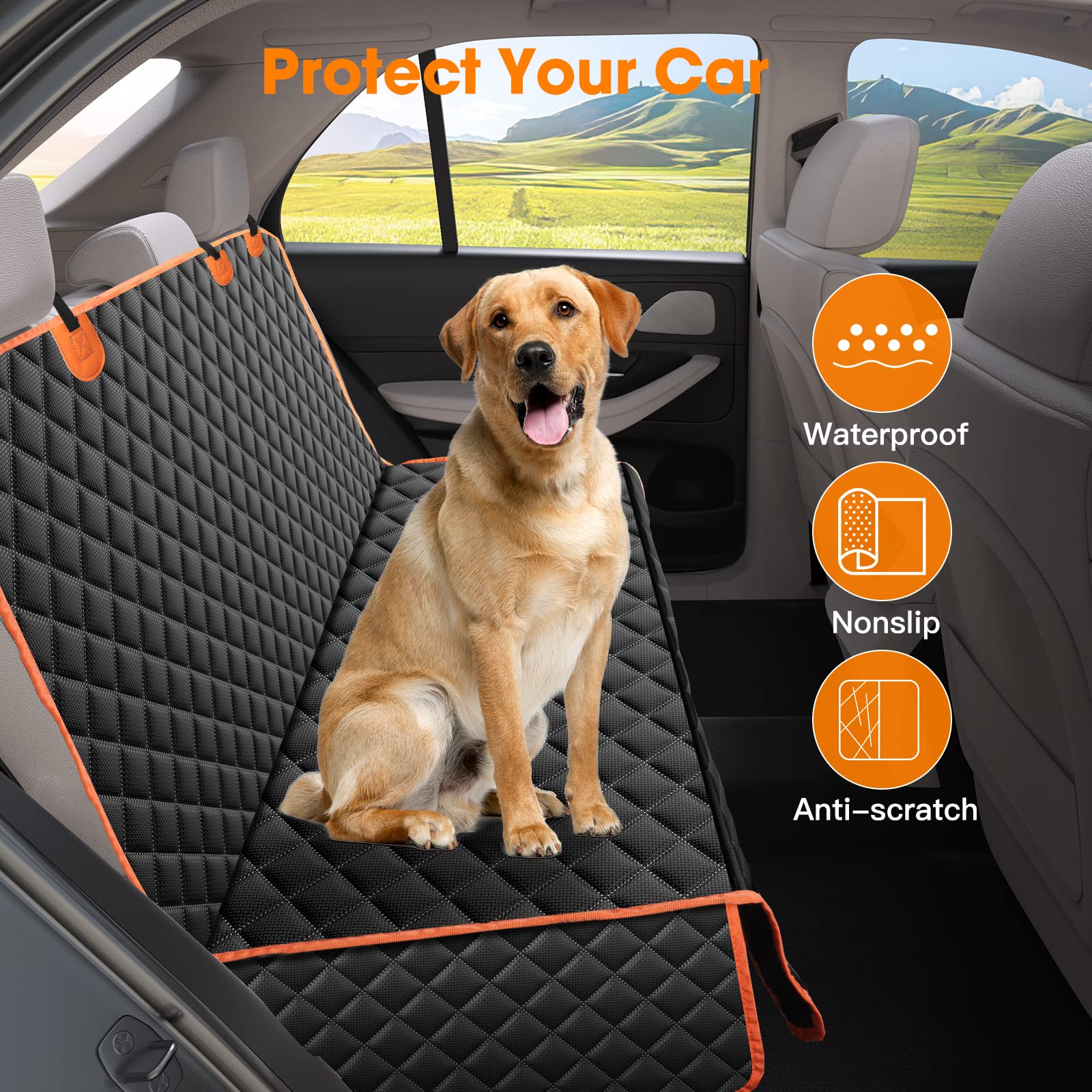 MIXJOY Dog Seat Cover for Back Seat - Waterproof, Nonslip, 4-in-1 Convertible for Cars, Trucks, SUVs