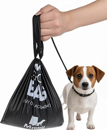 Miyouli 300 Count Extra Thick Black Dog Poop Bags with Handles – Ocean Wind Scented, Corn Starch, 18-Micron, Spillproof