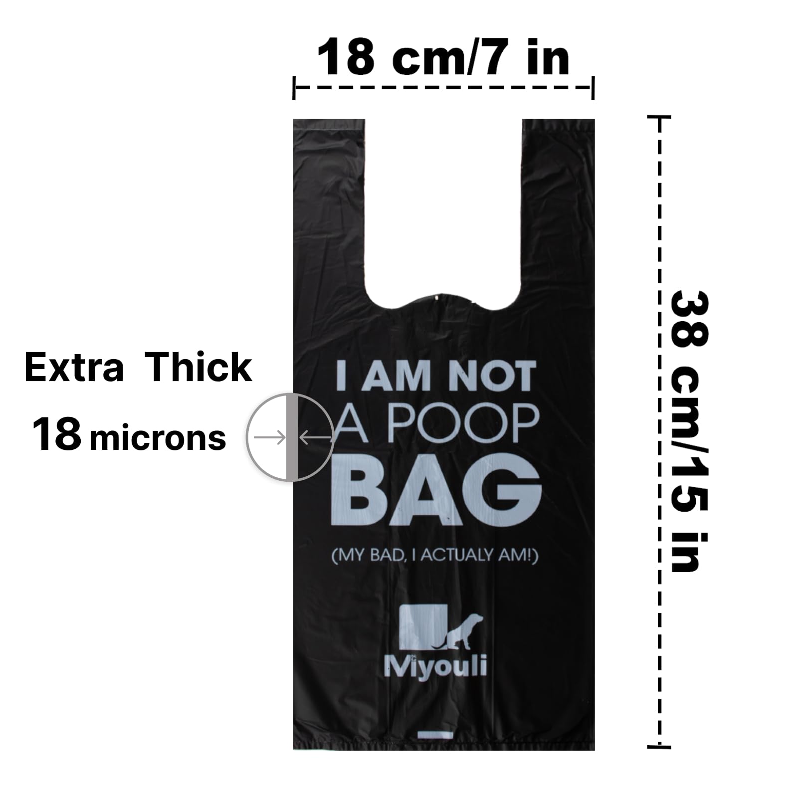 Miyouli 300 Count Extra Thick Black Dog Poop Bags with Handles – Ocean Wind Scented, Corn Starch, 18-Micron, Spillproof