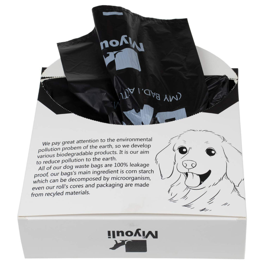 Miyouli 300 Count Extra Thick Black Dog Poop Bags with Handles – Ocean Wind Scented, Corn Starch, 18-Micron, Spillproof