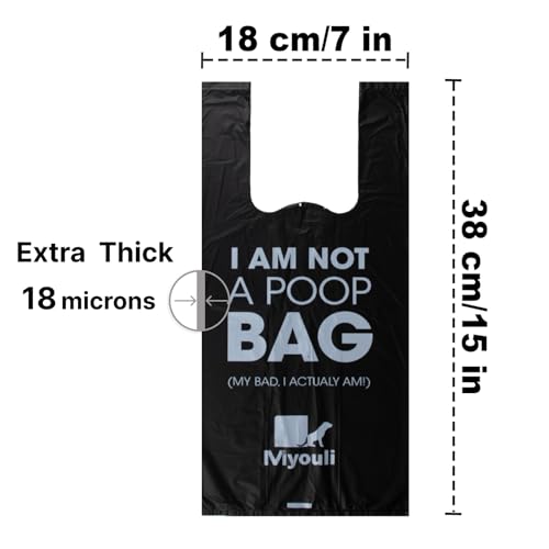 Miyouli 300 Count Extra Thick Black Dog Poop Bags with Handles – Ocean Wind Scented, Corn Starch, 18-Micron, Spillproof