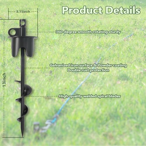 Molvyan Heavy Duty Dog Stake for Large Breeds – 13" Screw-In Ground Anchor, Holds Up to 250 lbs, Rust-Resistant Metal, Portable with Carry Bag