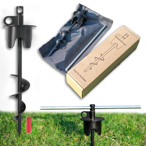 Molvyan Heavy Duty Dog Stake for Large Breeds – 13" Screw-In Ground Anchor, Holds Up to 250 lbs, Rust-Resistant Metal, Portable with Carry Bag