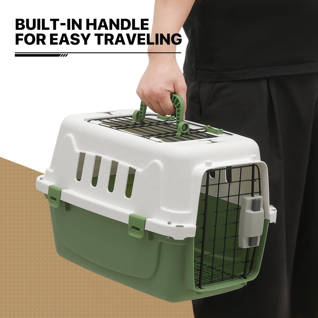 MoNiBloom 18-Inch Hard-Sided Two-Door Pet Carrier, Green - for Cats & Small Dogs up to 10 lbs
