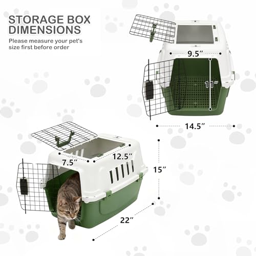 MoNiBloom 18-Inch Hard-Sided Two-Door Pet Carrier, Green - for Cats & Small Dogs up to 10 lbs