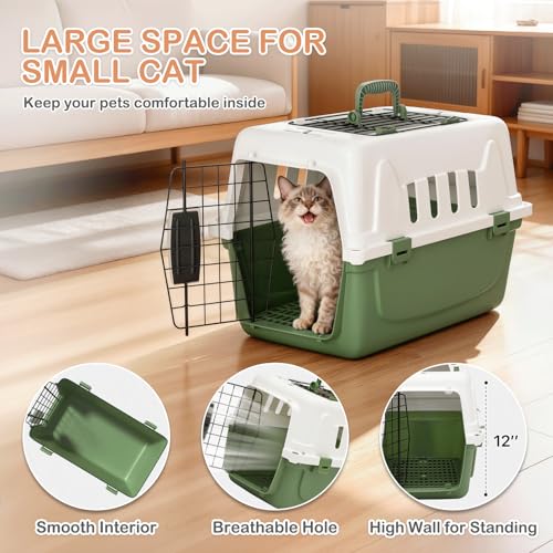 MoNiBloom 18-Inch Hard-Sided Two-Door Pet Carrier, Green - for Cats & Small Dogs up to 10 lbs