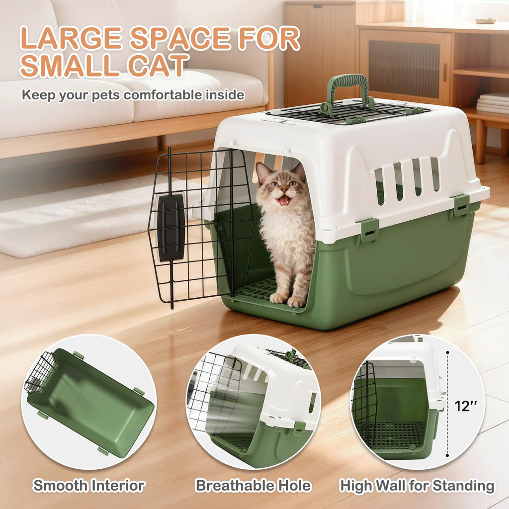 MoNiBloom 18-Inch Hard-Sided Two-Door Pet Carrier, Green - for Cats & Small Dogs up to 10 lbs