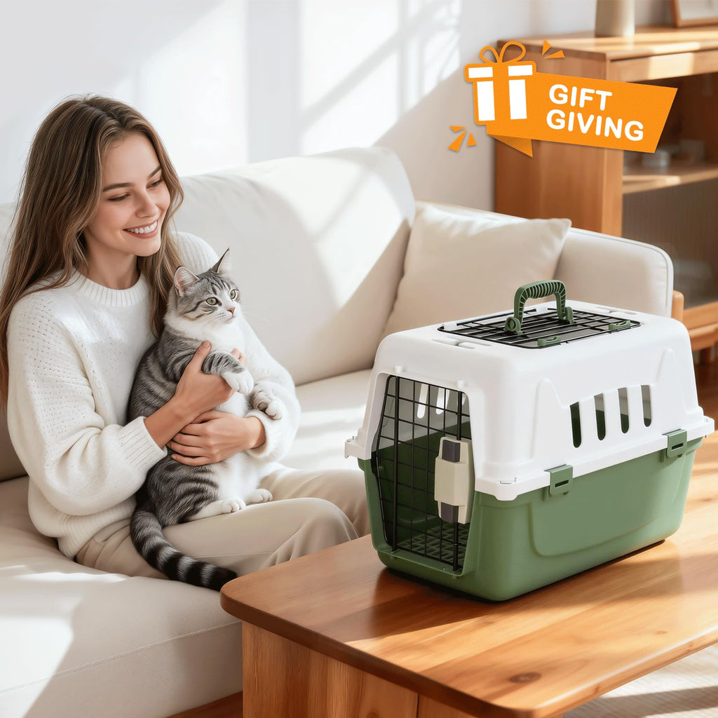 MoNiBloom 18-Inch Hard-Sided Two-Door Pet Carrier, Green - for Cats & Small Dogs up to 10 lbs
