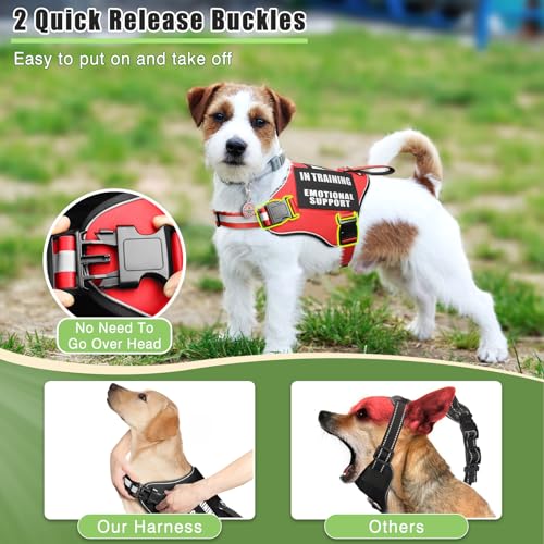 MOOGROU Service Dog Vest Harness Red XS – Full Set with Metal ID Tag, 10 Patches, Reflective Strip & Padded Handle for Small Dogs