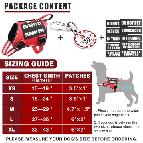 MOOGROU Service Dog Vest Harness Red XS – Full Set with Metal ID Tag, 10 Patches, Reflective Strip & Padded Handle for Small Dogs