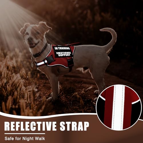 MOOGROU Service Dog Vest Harness Red XS – Full Set with Metal ID Tag, 10 Patches, Reflective Strip & Padded Handle for Small Dogs