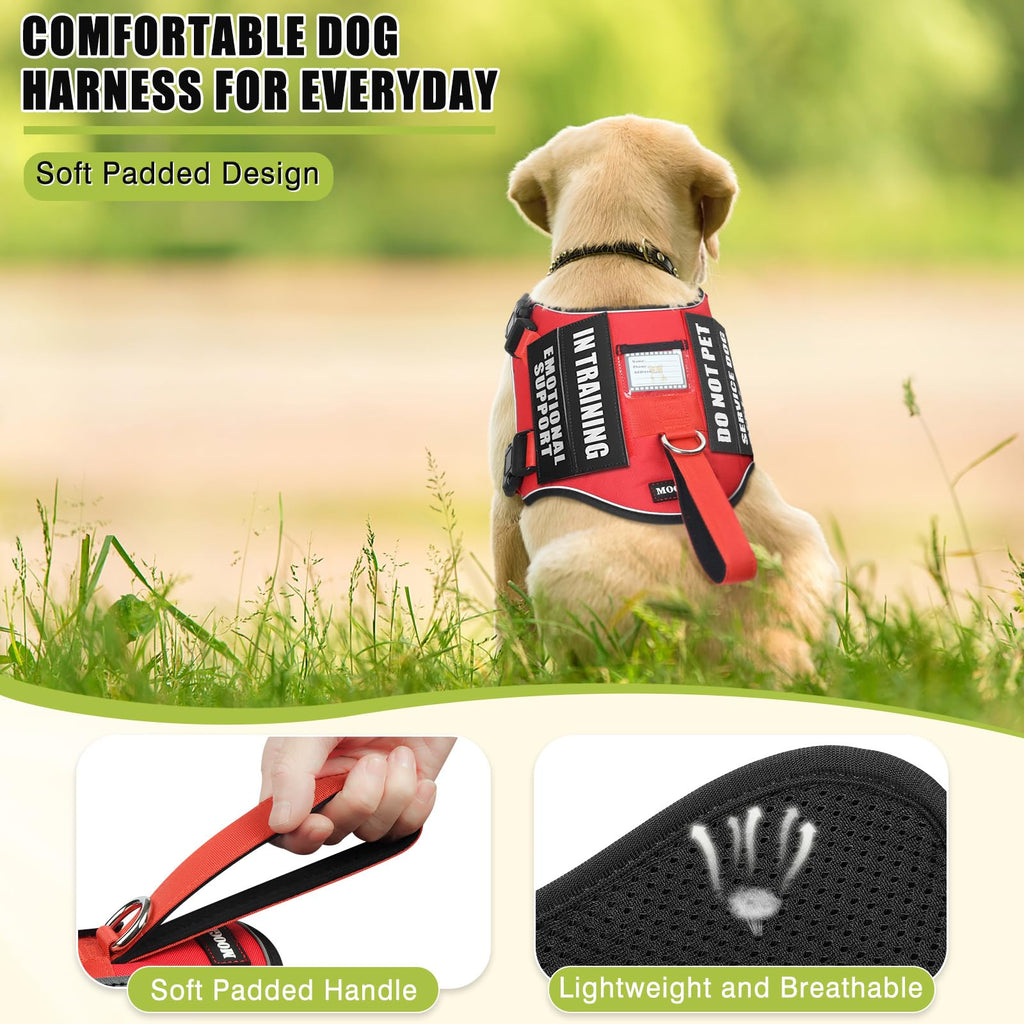 MOOGROU Service Dog Vest Harness Red XS – Full Set with Metal ID Tag, 10 Patches, Reflective Strip & Padded Handle for Small Dogs