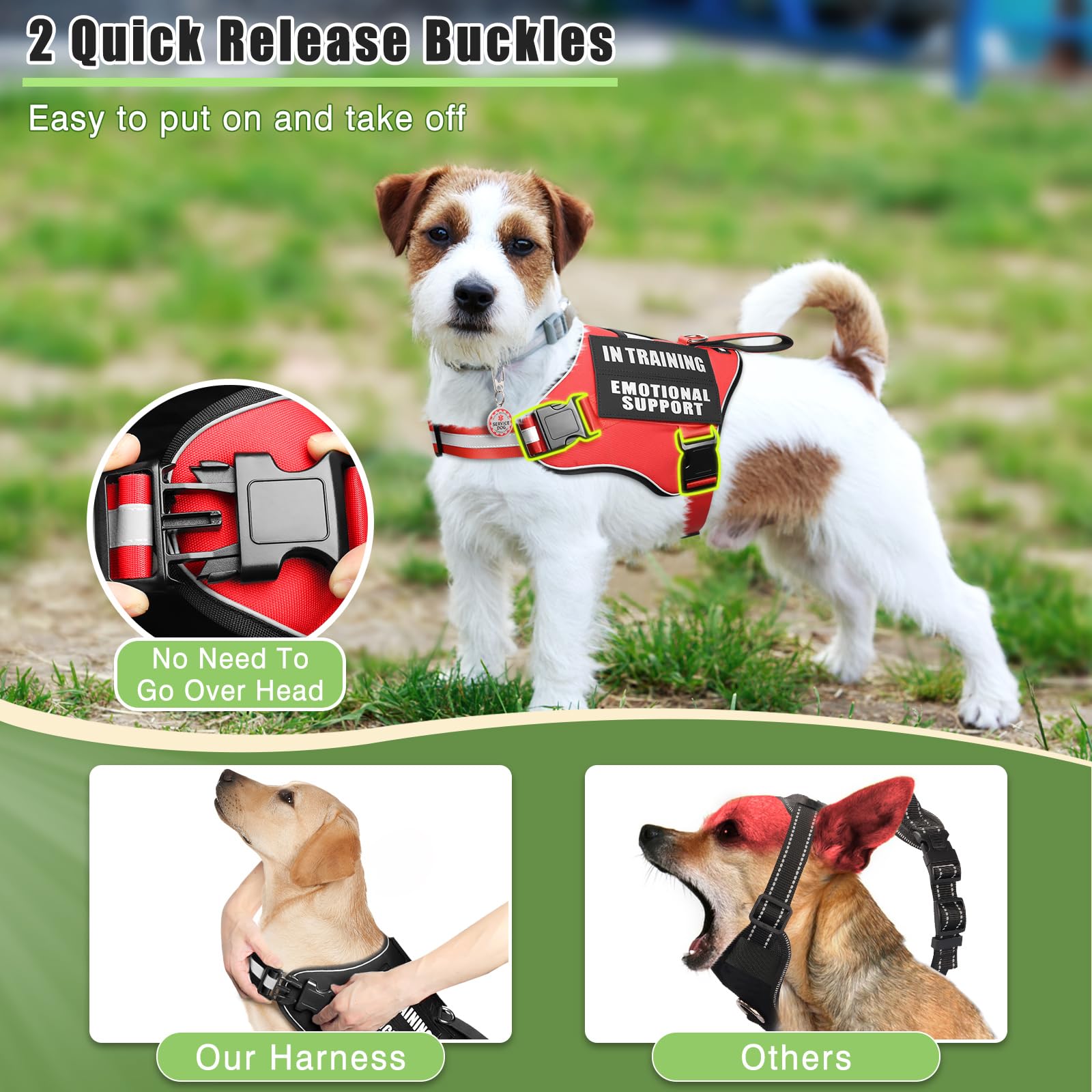 MOOGROU Service Dog Vest Harness Red XS – Full Set with Metal ID Tag, 10 Patches, Reflective Strip & Padded Handle for Small Dogs
