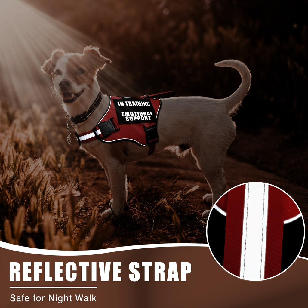 MOOGROU Service Dog Vest Harness Red XS – Full Set with Metal ID Tag, 10 Patches, Reflective Strip & Padded Handle for Small Dogs