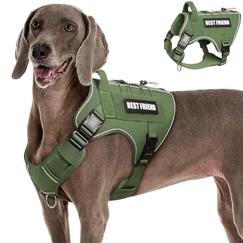 MOOGROU Tactical Dog Harness for Large Dogs - No Pull, Military Vest with Handle, Reflective, Green XL